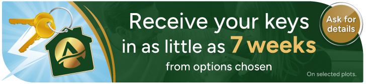 Receive keys in as little as 7 weeks from options chosen – Ask for details – On selected plots.